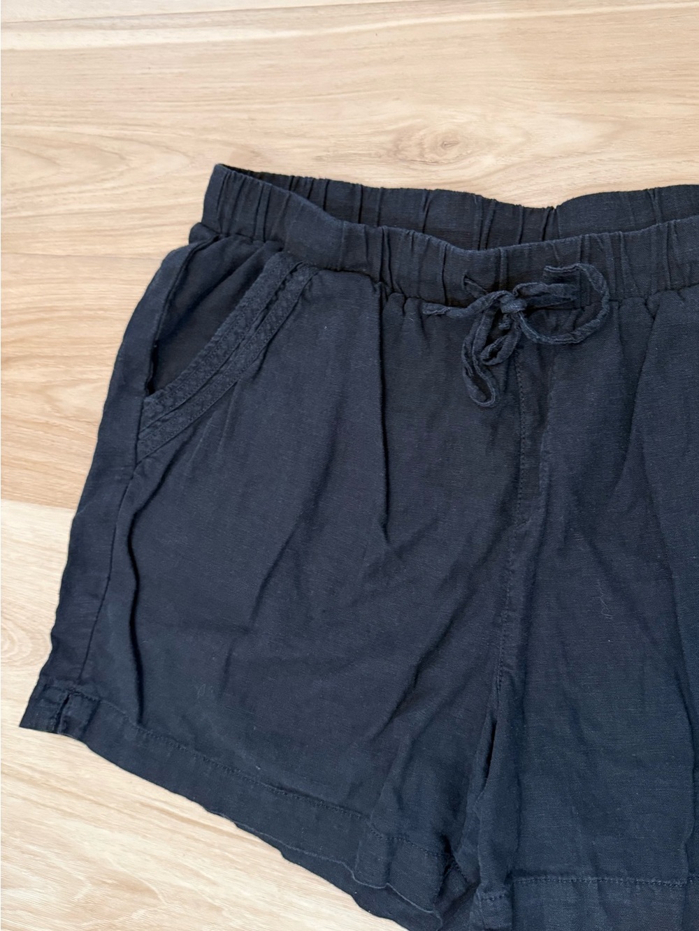 Briggs Black Linen Blend Pull On Shorts Elastic Waist Women's XL Casual